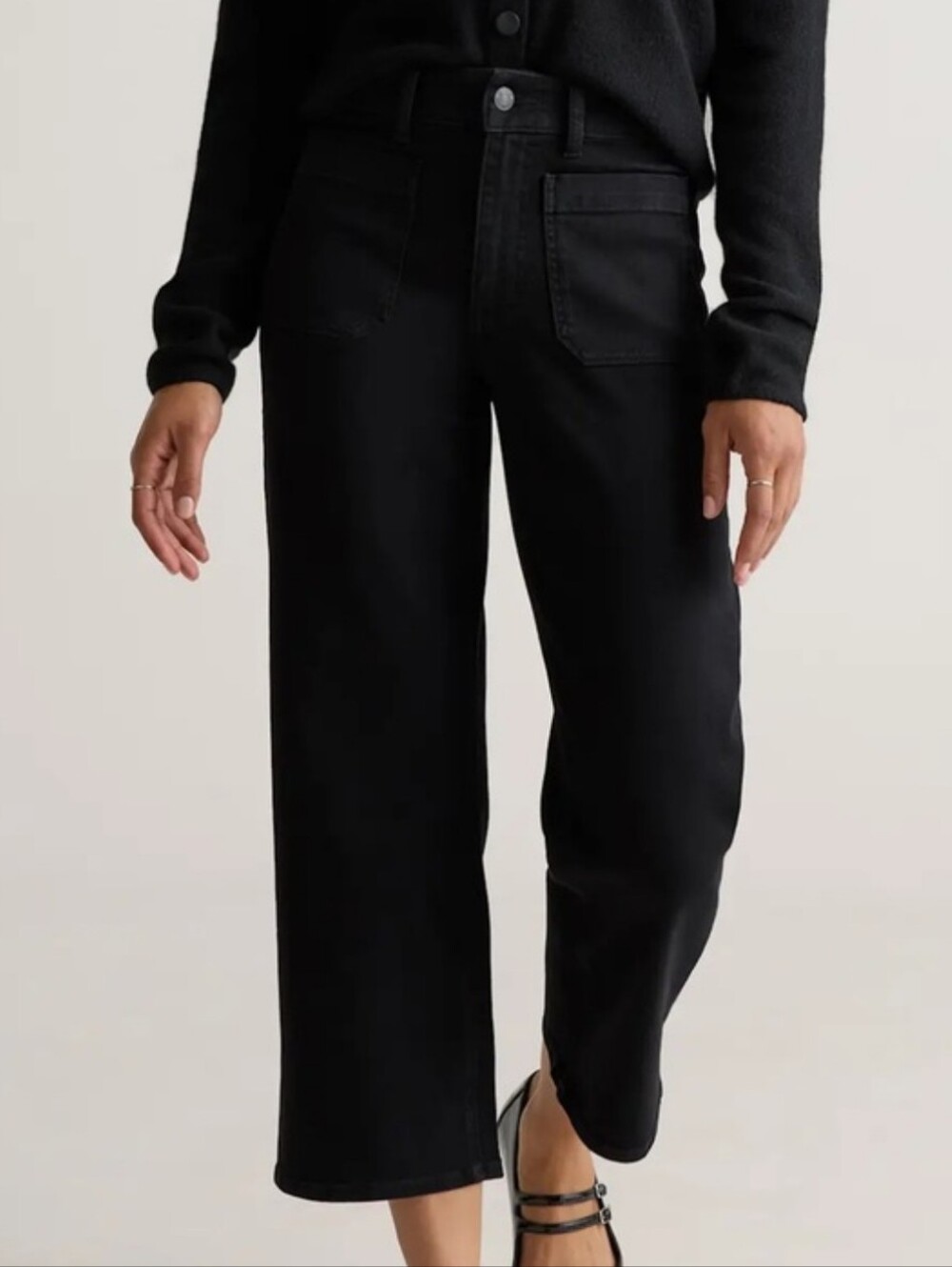 Quince Bella Patch Pocket Wide Leg |Black |size 32 |28" inseam